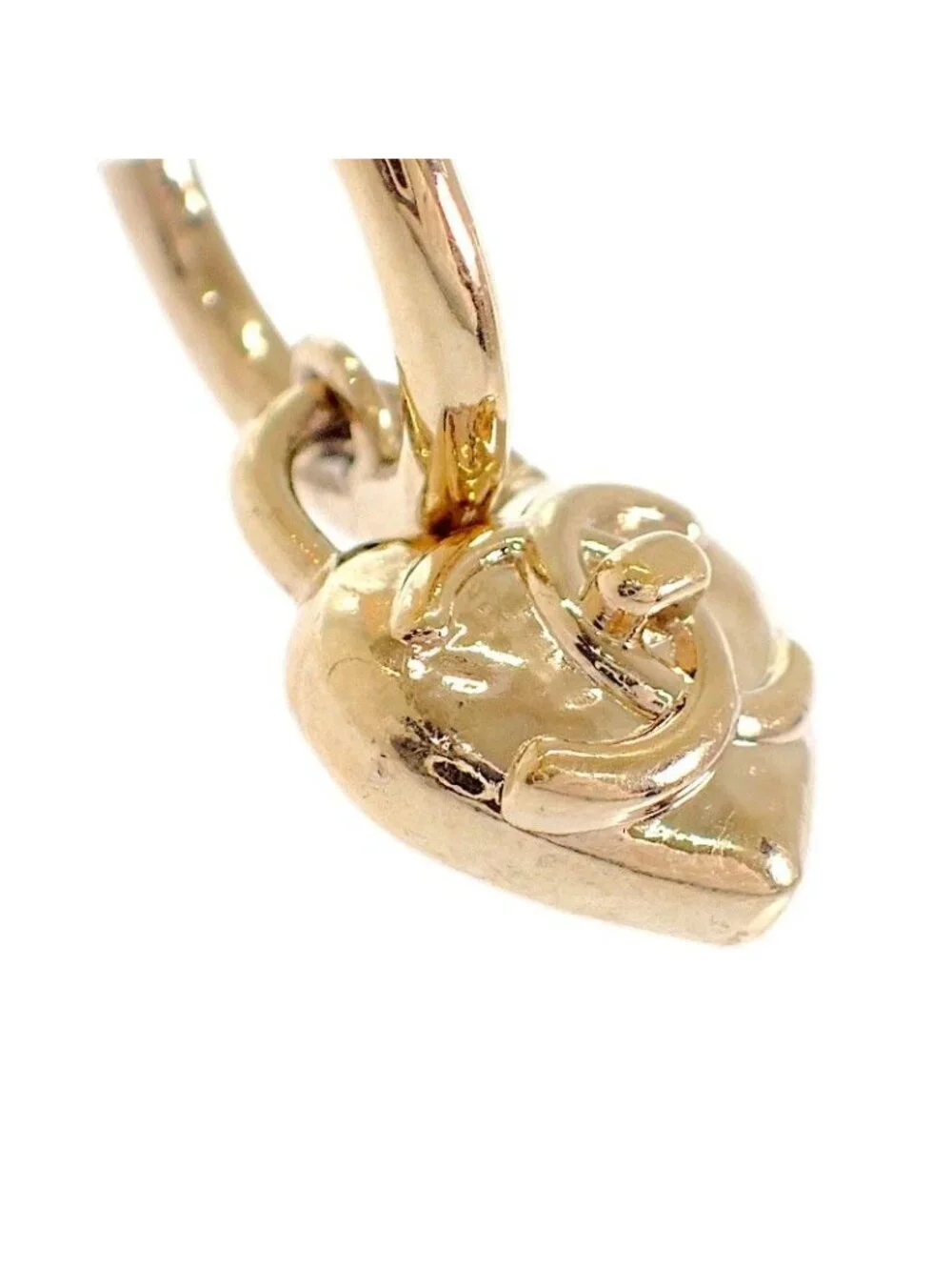 Chanel CC Logo Heart Hoop Earrings Included Metal Gold